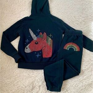 Super Soft by Butter Rainbow Unicorn Rhinestone Sweatshirt/Sweatpants Set 10/12